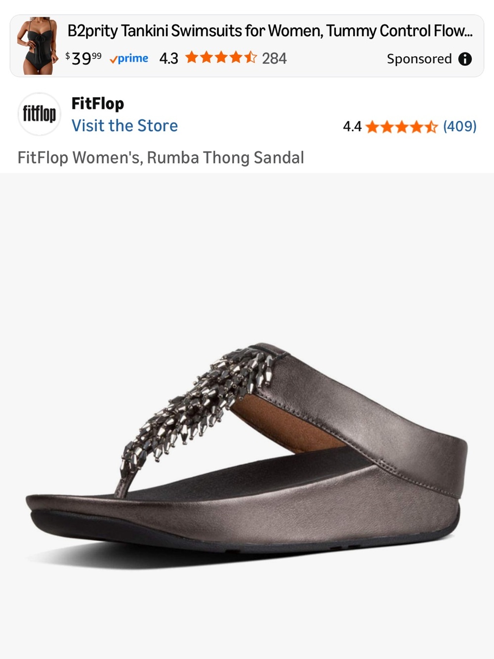 Fitflop Rumba Metallic Beaded Wedge Thong Sandal Women’s 7